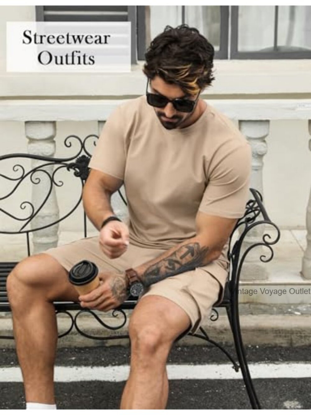 Men's 2 Piece Short Sleeve Tee & Drawstring Cargo Shorts Set - Picture 4 of 5